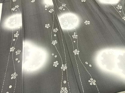 平和屋着物▽上質な小紋 単衣 雪輪花文 暈し染め さが美扱い 正絹 逸品 AABE5656fy