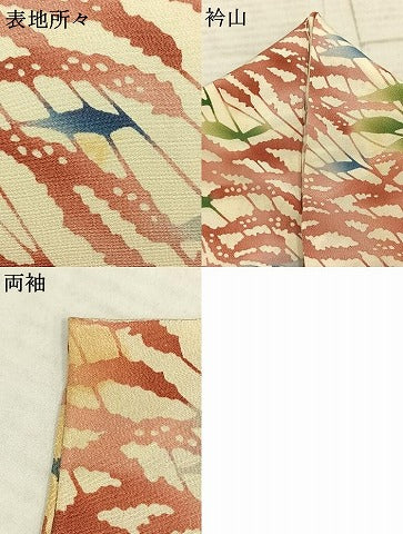平和屋着物▽型絵染の人間国宝 稲垣稔次郎 原画 小紋 単衣 型染め 枝葉文 正絹 逸品 AABE5657fy