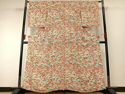 平和屋着物▽型絵染の人間国宝 稲垣稔次郎 原画 小紋 単衣 型染め 枝葉文 正絹 逸品 AABE5657fy