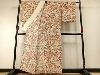 平和屋着物▽型絵染の人間国宝 稲垣稔次郎 原画 小紋 単衣 型染め 枝葉文 正絹 逸品 AABE5657fy