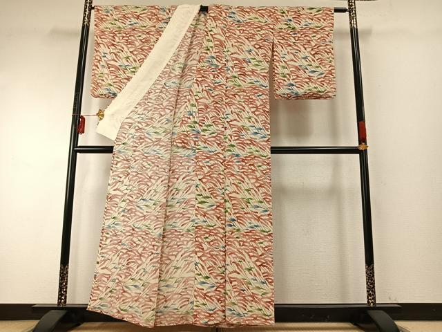 平和屋着物▽型絵染の人間国宝 稲垣稔次郎 原画 小紋 単衣 型染め 枝葉文 正絹 逸品 AABE5657fy