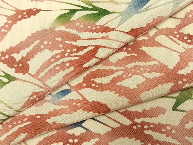 平和屋着物▽型絵染の人間国宝 稲垣稔次郎 原画 小紋 単衣 型染め 枝葉文 正絹 逸品 AABE5657fy