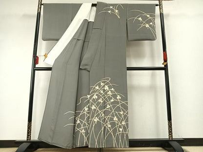 平和屋着物▽訪問着 単衣 鷺草 金彩 鬼しぼ縮緬 正絹 逸品 AABE5658fy
