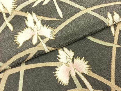 平和屋着物▽訪問着 単衣 鷺草 金彩 鬼しぼ縮緬 正絹 逸品 AABE5658fy