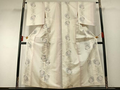 平和屋着物▽本場大島紬 白大島 単衣 雪輪花間道 やまと誂製 正絹 逸品 AABE5659fy