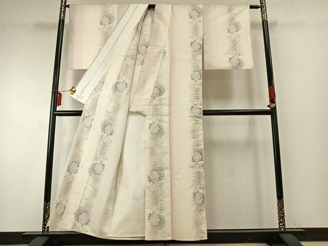 平和屋着物▽本場大島紬 白大島 単衣 雪輪花間道 やまと誂製 正絹 逸品 AABE5659fy
