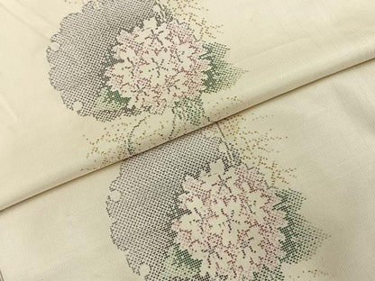 平和屋着物▽本場大島紬 白大島 単衣 雪輪花間道 やまと誂製 正絹 逸品 AABE5659fy