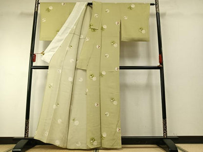 平和屋着物▽上質な小紋　単衣　花鳥丸文　暈し染め　大丸扱い　正絹　逸品　AABE5660fy