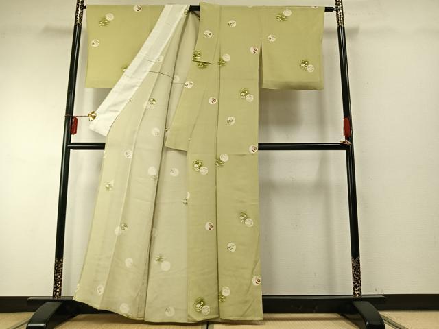 平和屋着物▽上質な小紋　単衣　花鳥丸文　暈し染め　大丸扱い　正絹　逸品　AABE5660fy