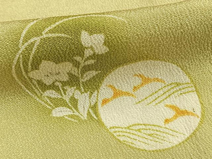 平和屋着物▽上質な小紋　単衣　花鳥丸文　暈し染め　大丸扱い　正絹　逸品　AABE5660fy