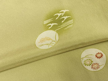 平和屋着物▽上質な小紋　単衣　花鳥丸文　暈し染め　大丸扱い　正絹　逸品　AABE5660fy