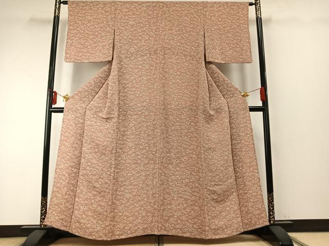 平和屋着物▽上質な小紋　単衣　型染め　花蝶文　鬼しぼ縮緬　正絹　逸品　AABE5661fy 平和屋着物▽上質な小紋 単衣 型染め 風景花文 鬼しぼ縮緬 やまと誂製