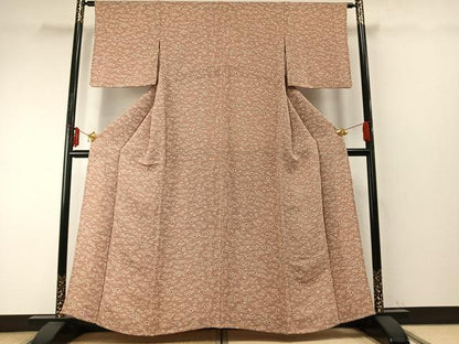 平和屋着物▽上質な小紋 単衣 型染め 花蝶文 鬼しぼ縮緬 正絹 逸品 AABE5661fy