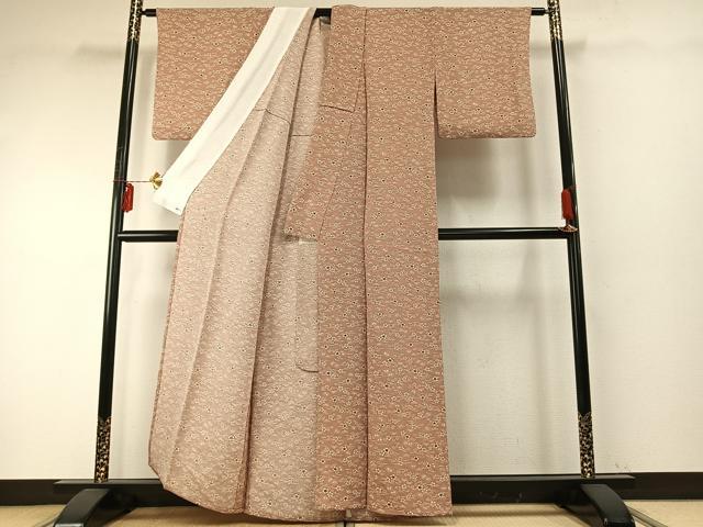 平和屋着物▽上質な小紋 単衣 型染め 花蝶文 鬼しぼ