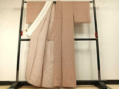 平和屋着物▽上質な小紋 単衣 型染め 花蝶文 鬼しぼ縮緬 正絹 逸品 AABE5661fy