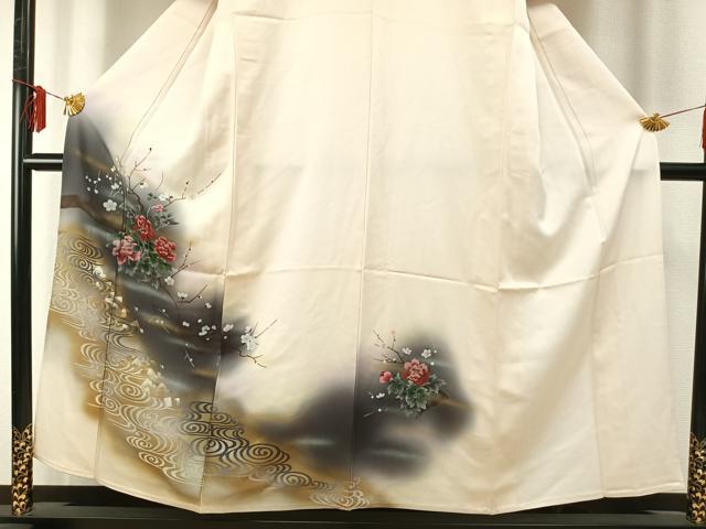 平和屋着物▽訪問着　単衣　枝花文　暈し染め　金銀彩　正絹　逸品　AABE5662fy