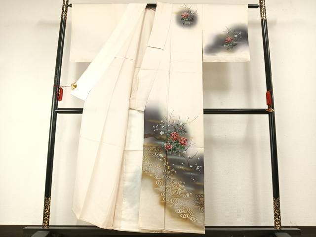 平和屋着物▽訪問着　単衣　枝花文　暈し染め　金銀彩　正絹　逸品　AABE5662fy