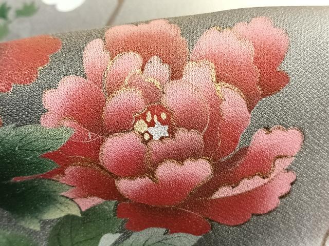 平和屋着物▽訪問着　単衣　枝花文　暈し染め　金銀彩　正絹　逸品　AABE5662fy