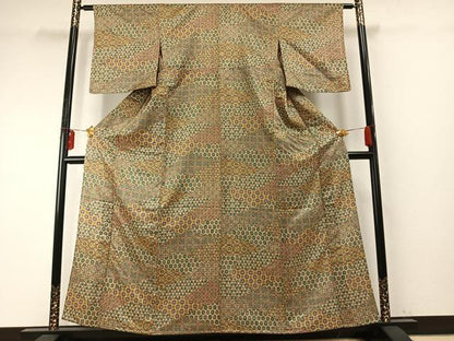 平和屋着物▽上質な小紋 単衣 切嵌文 三越扱い 正絹 逸品 AABE5663fy