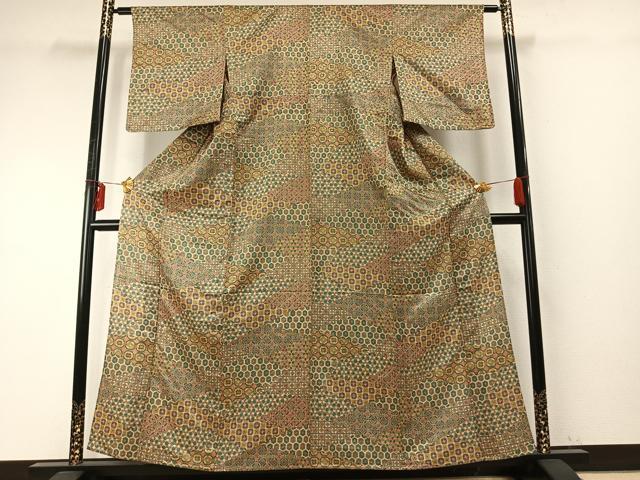 平和屋着物▽上質な小紋 単衣 切嵌文 三越扱い 正絹 逸品 AABE5663fy