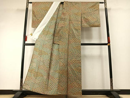 平和屋着物▽上質な小紋 単衣 切嵌文 三越扱い 正絹 逸品 AABE5663fy