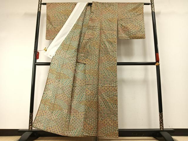 平和屋着物▽上質な小紋 単衣 切嵌文 三越扱い 正絹 逸品 AABE5663fy