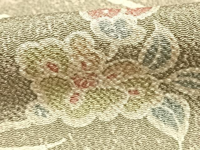 平和屋着物▽上質な小紋 単衣 枝花文 鬼しぼ縮緬 正絹 逸品 AABE5664fy