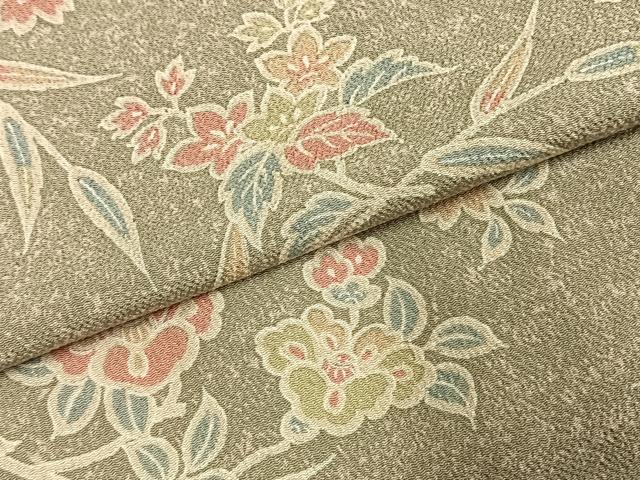 平和屋着物▽上質な小紋 単衣 枝花文 鬼しぼ縮緬 正絹 逸品 AABE5664fy