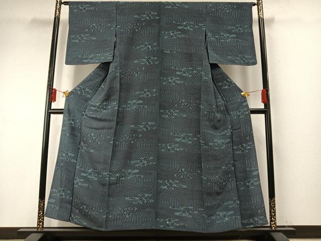 平和屋着物▽上質な小紋　単衣　型染め　霞取り花文　正絹　逸品　未使用　AABE5665fy