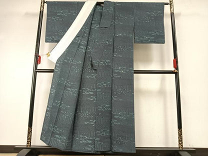 平和屋着物▽上質な小紋　単衣　型染め　霞取り花文　正絹　逸品　未使用　AABE5665fy