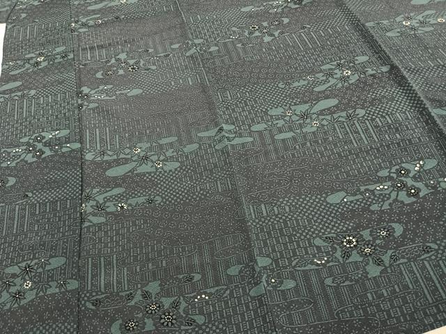 平和屋着物▽上質な小紋　単衣　型染め　霞取り花文　正絹　逸品　未使用　AABE5665fy