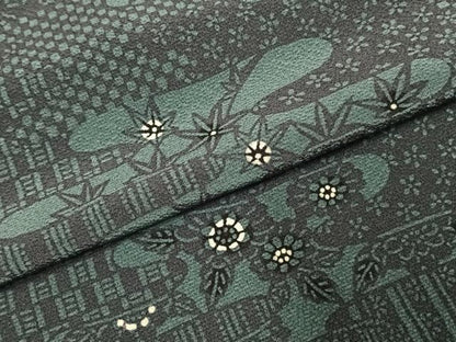 平和屋着物▽上質な小紋　単衣　型染め　霞取り花文　正絹　逸品　未使用　AABE5665fy