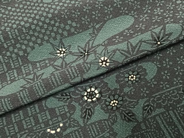 平和屋着物▽上質な小紋　単衣　型染め　霞取り花文　正絹　逸品　未使用　AABE5665fy
