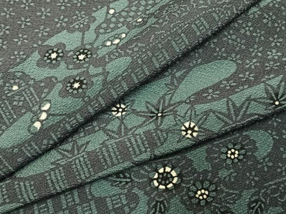 平和屋着物▽上質な小紋　単衣　型染め　霞取り花文　正絹　逸品　未使用　AABE5665fy