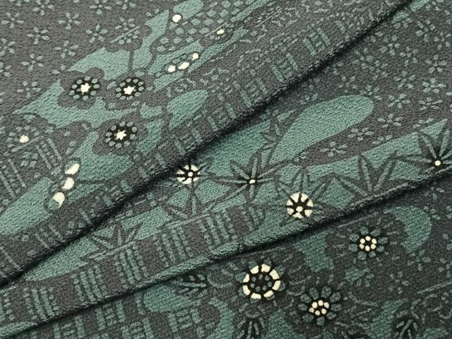 平和屋着物▽上質な小紋　単衣　型染め　霞取り花文　正絹　逸品　未使用　AABE5665fy