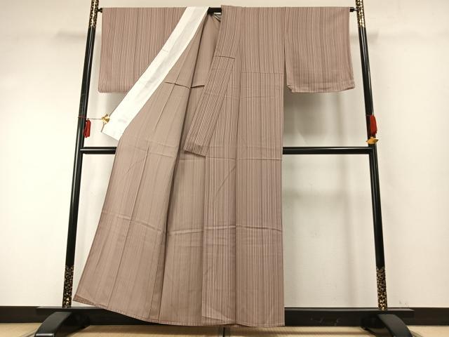 平和屋着物▽上質な小紋　単衣　縞　正絹　逸品　未使用　AABE5668fy