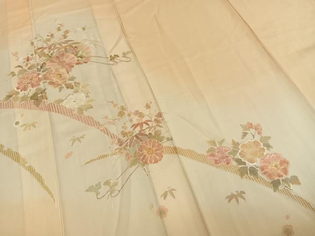 平和屋着物▽訪問着 単衣 中国三大刺繍 汕頭刺繍 スワトウ刺繍 蘇州刺繍 草花文 暈し染め 正絹 逸品 AABE5669fy