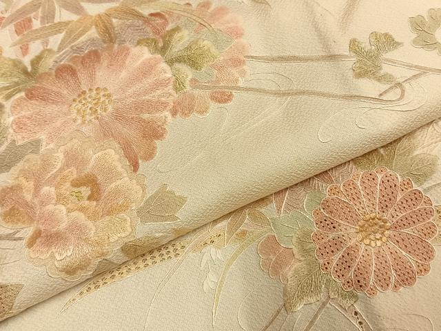 平和屋着物▽訪問着 単衣 中国三大刺繍 汕頭刺繍 スワトウ刺繍 蘇州刺繍 草花文 暈し染め 正絹 逸品 AABE5669fy