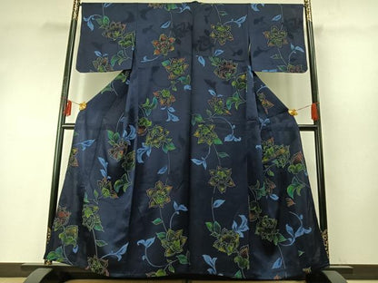 平和屋着物▽上質な小紋 単衣 草花文 正絹 逸品 AABE5671fy