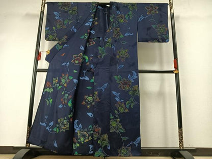 平和屋着物▽上質な小紋 単衣 草花文 正絹 逸品 AABE5671fy