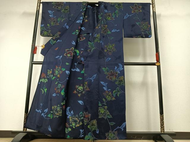平和屋着物▽上質な小紋 単衣 草花文 正絹 逸品 AABE5671fy