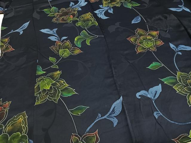 平和屋着物▽上質な小紋 単衣 草花文 正絹 逸品 AABE5671fy