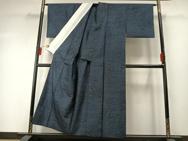 平和屋着物▽本場大島紬 単衣 流水花文 正絹 逸品 AABE5672fy