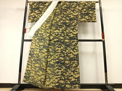 平和屋着物▽上質な小紋 単衣 型染め 松竹梅 鬼しぼ縮緬 正絹 逸品 AABE5673fy