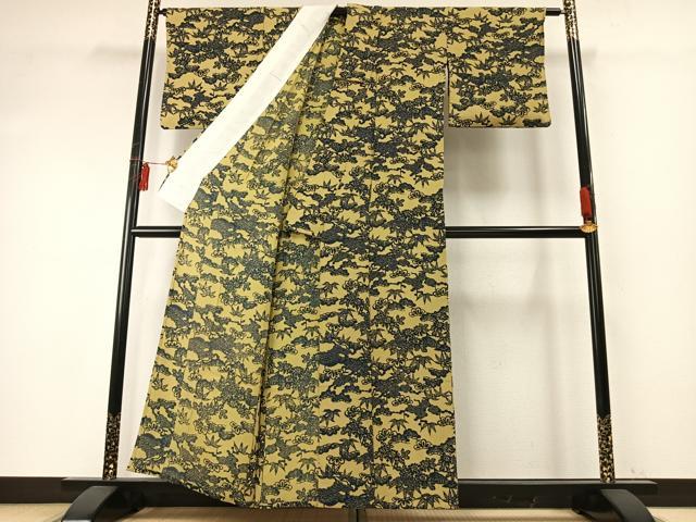 平和屋着物▽上質な小紋 単衣 型染め 松竹梅 鬼しぼ縮緬 正絹 逸品 AABE5673fy