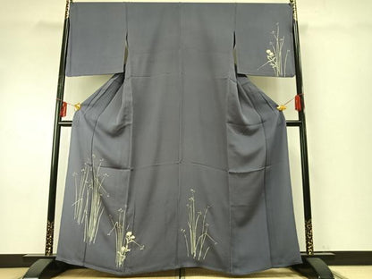 平和屋着物▽訪問着 単衣 草花文 銀彩 正絹 逸品 AABE5674fy