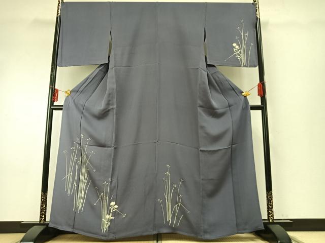 平和屋着物▽訪問着 単衣 草花文 銀彩 正絹 逸品 AABE5674fy