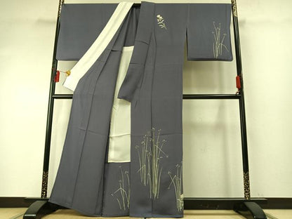 平和屋着物▽訪問着 単衣 草花文 銀彩 正絹 逸品 AABE5674fy
