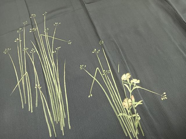 平和屋着物▽訪問着 単衣 草花文 銀彩 正絹 逸品 AABE5674fy