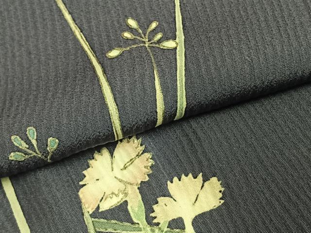 平和屋着物▽訪問着 単衣 草花文 銀彩 正絹 逸品 AABE5674fy